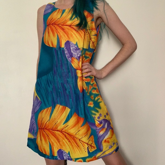 Tropical 90s Palm and fish dress - Picture 4 of 4